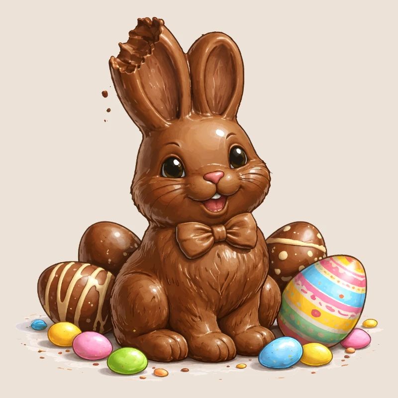 Chocolate bunny with Easter eggs