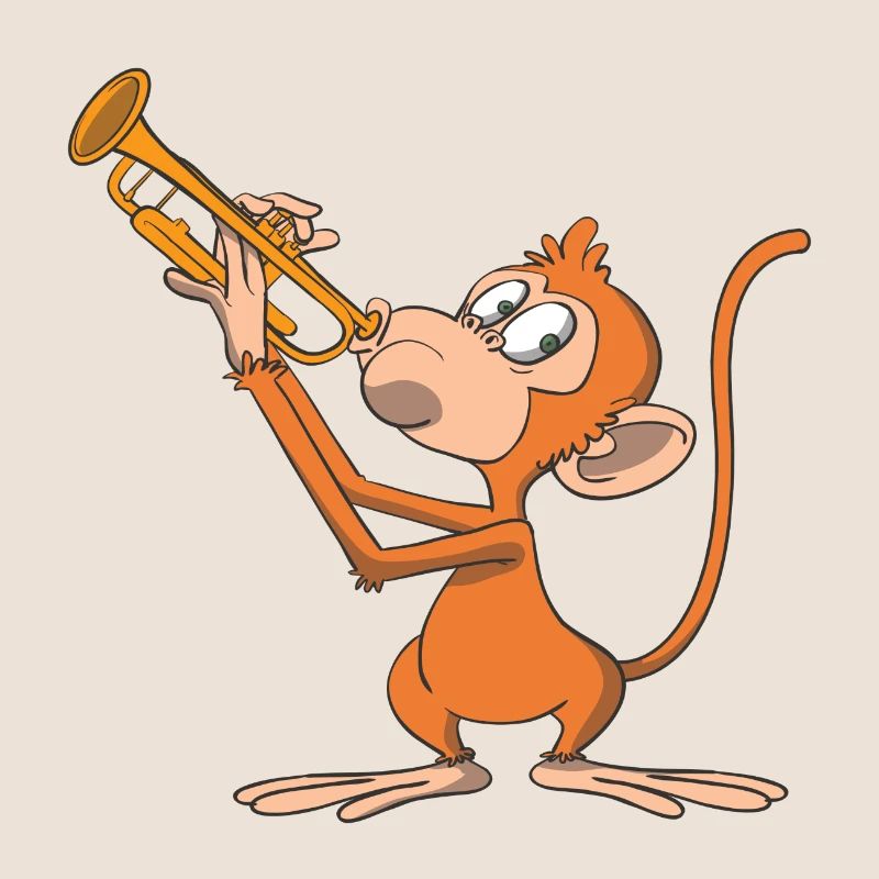 Le singe joue de la trompette