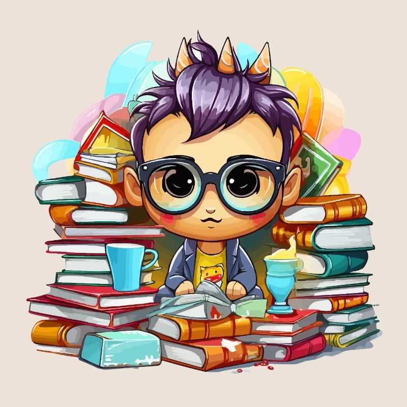 Learning hero Chibi with books