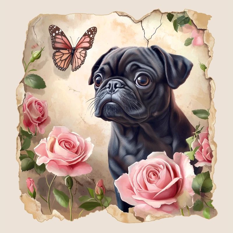 Carlin noir avec papillon