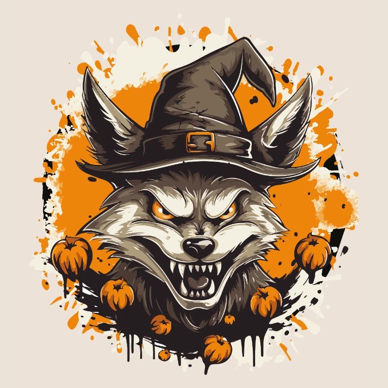 Forest wolf with Halloween hat