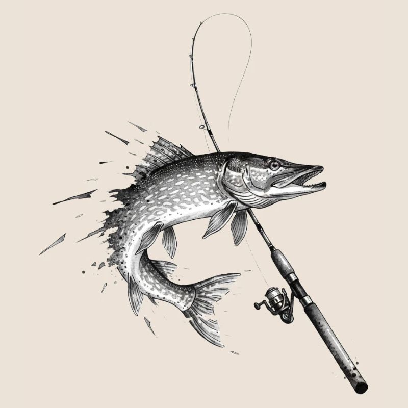 Pike Esox Predator Rod Ink Vector
