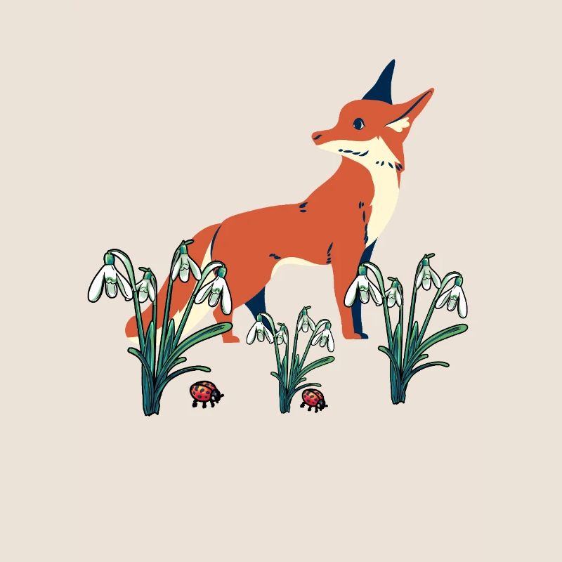 Spring Snowdrops Fox Foxes