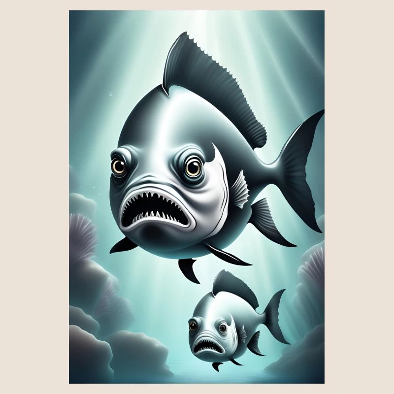Conception de poisson effrayant en noir et blanc