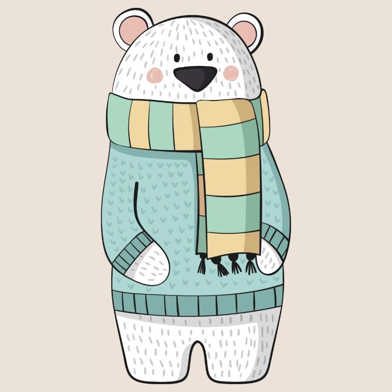 Eisbär mit Schal und Pullover