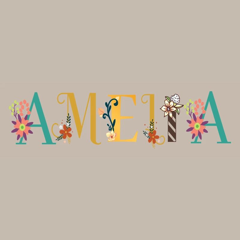 Art du nom AMELIA avec fleurs brodées
