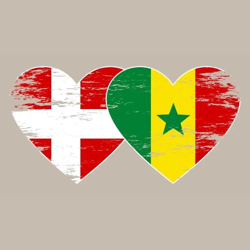 Danemark Sénégal drapeau en forme de cœur utilisé
