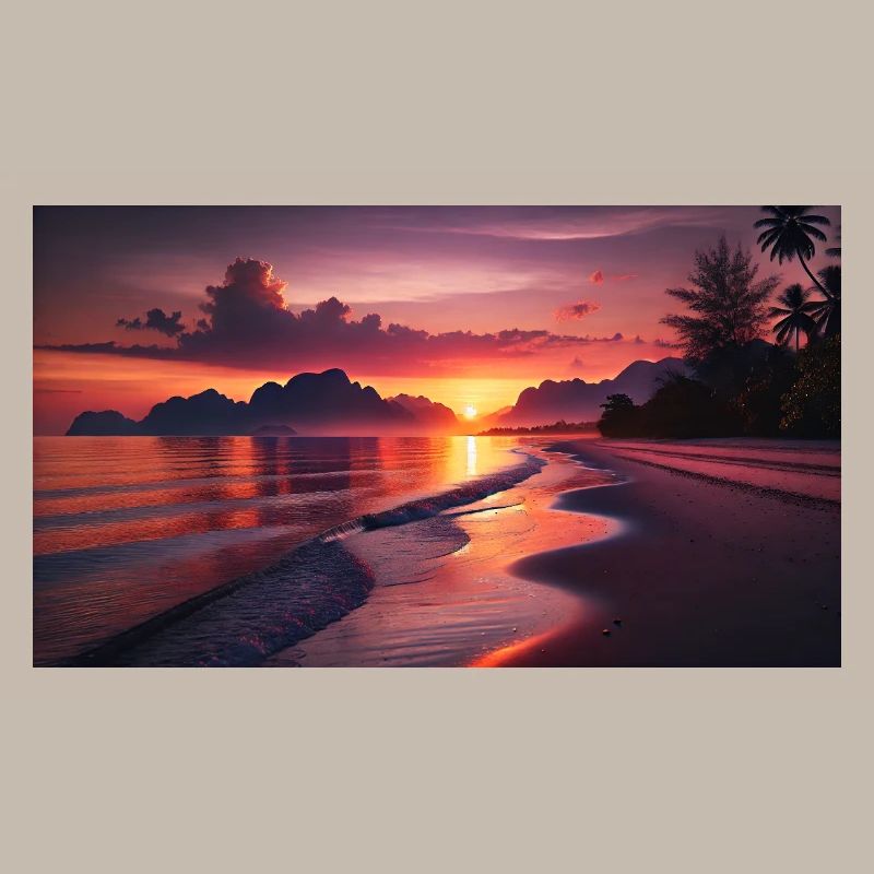 Beach and mountain sunset