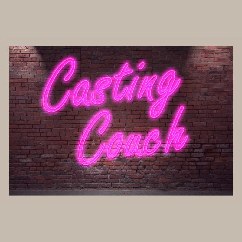 Néon lettrage Casting Couch sur le mur de briques