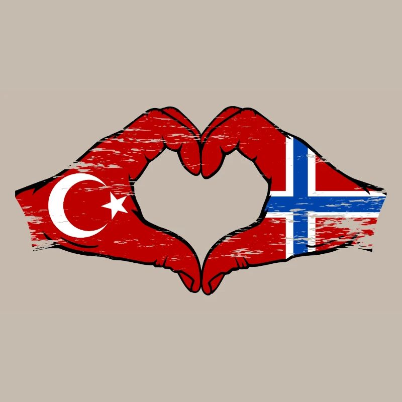 Turkey Norway Flag Hands Heart Shape Used