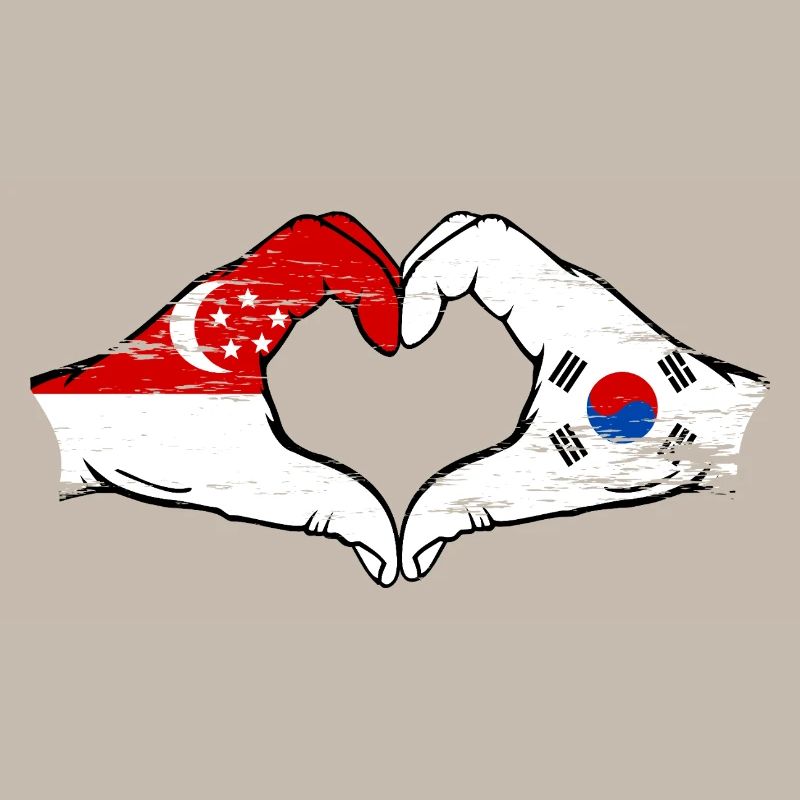 Singapour Drapeau de la Corée du Sud mains forme de coeur utilisé