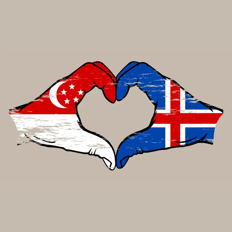 Singapour Drapeau de l’Islande mains forme de coeur utilisé