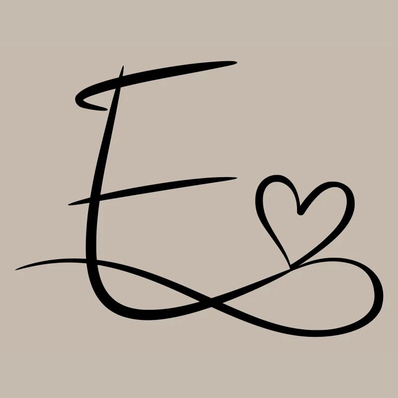 Lettre e lettre initiale nom calligraphie coeur