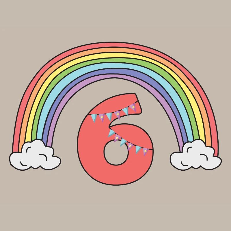 6 Geburtstag Regenbogen Pastell Mädchen Niedlich