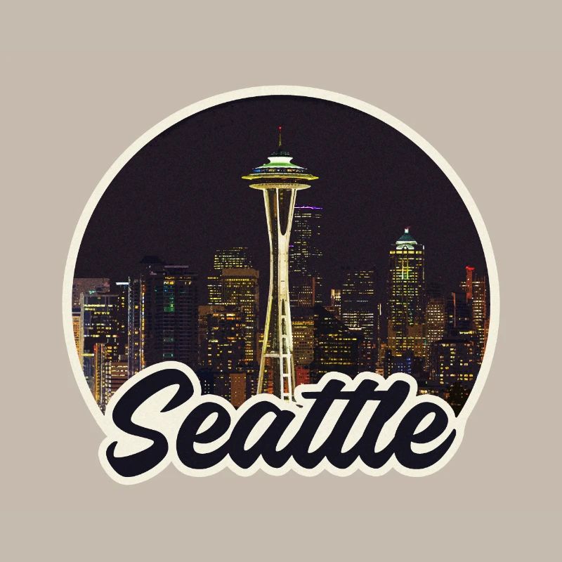 Aiguille spatiale du logo de la Skyline de la Nuit de Seattle