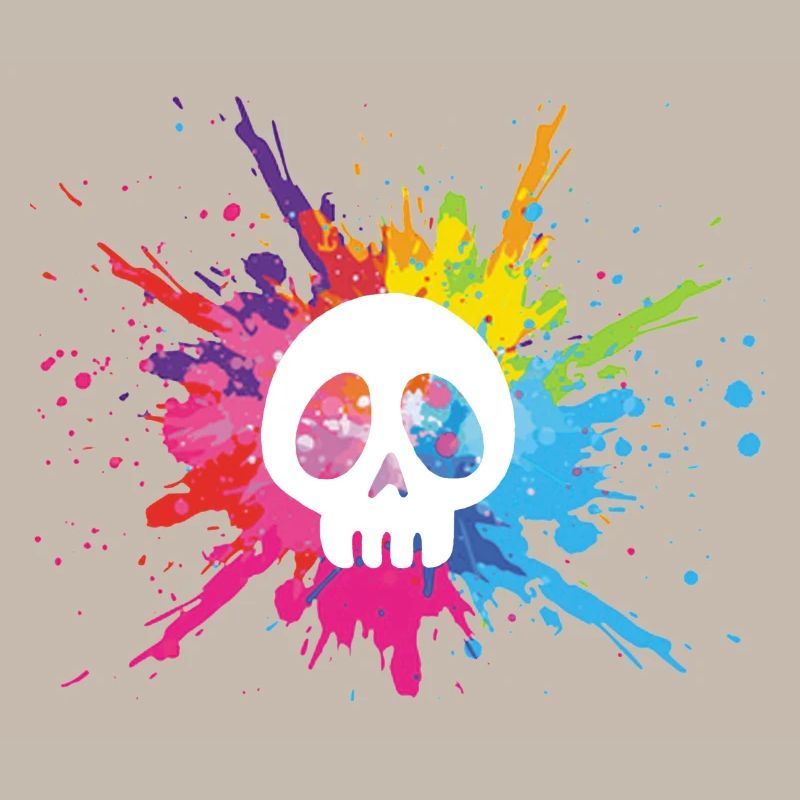 White skull and multicolored explosion