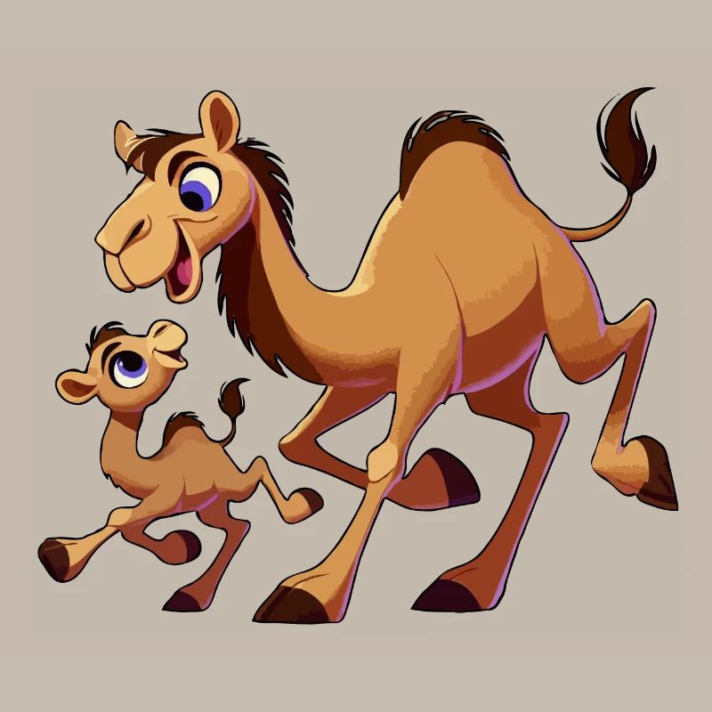 Kamelmutter mit herumtollendem Kind