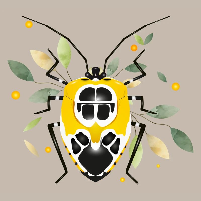 Runibia decorata Creepy Crawly jaune noir avec feuillage