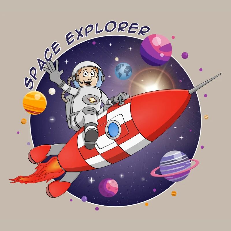 L’astronaute et la fusée rouge dans l’espace