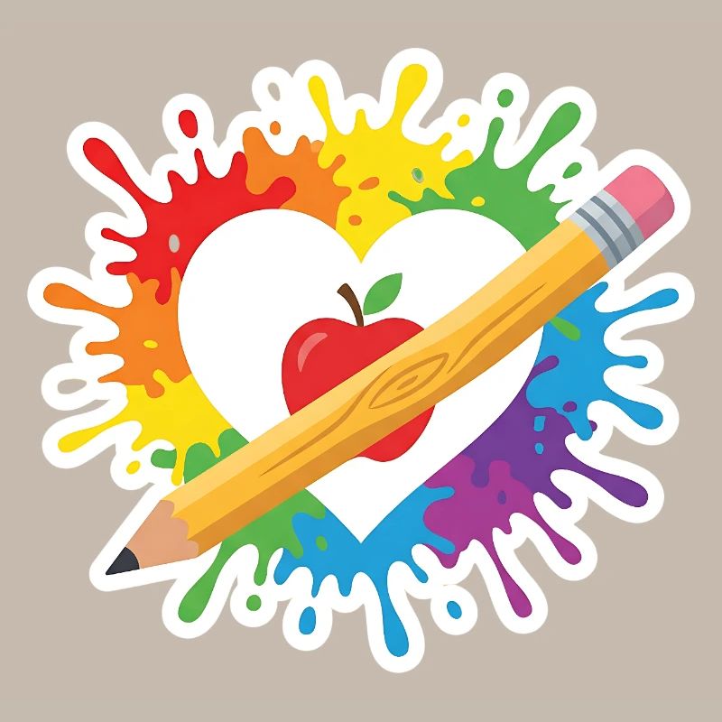 Lehrer Herz Regenbogen Apfel Buntstift Schule