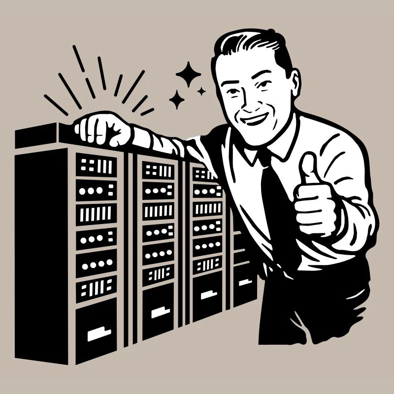 Retro IT-Admin lächelt – Vintage Tech Support