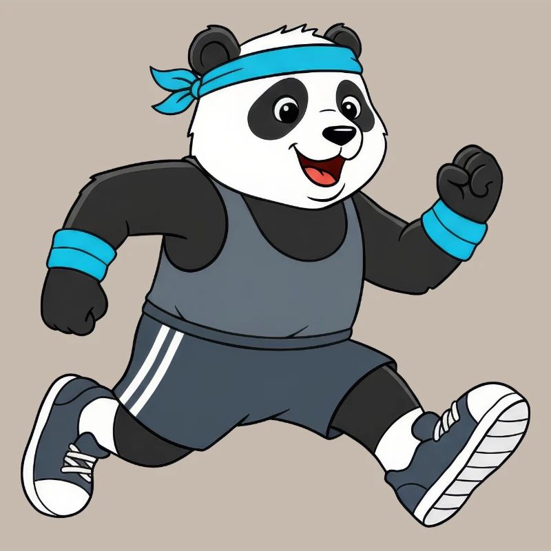Marathon de jogging de panda animé mignon