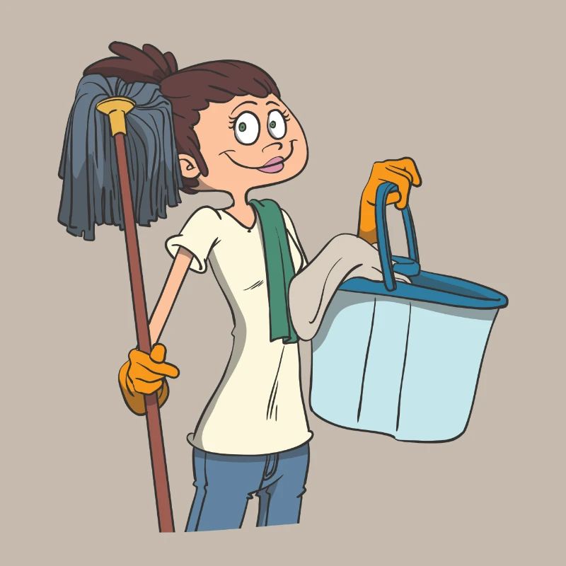 Putzfrau mit Wischmob und Eimer