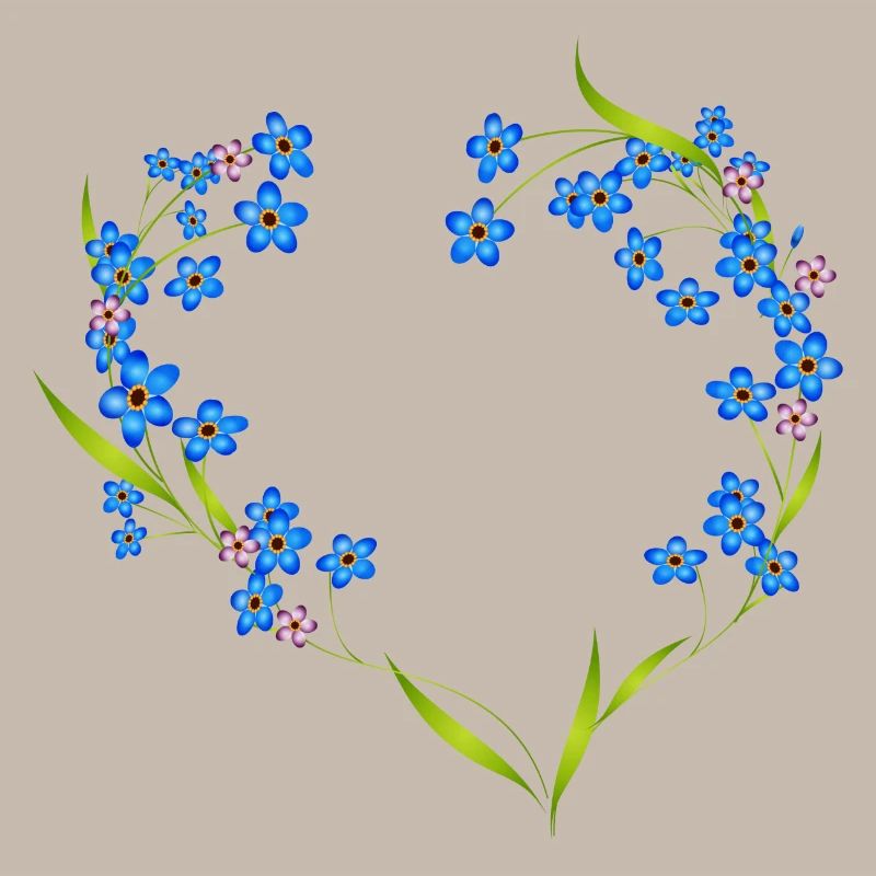 delicate forget-me-not frame in heart shape