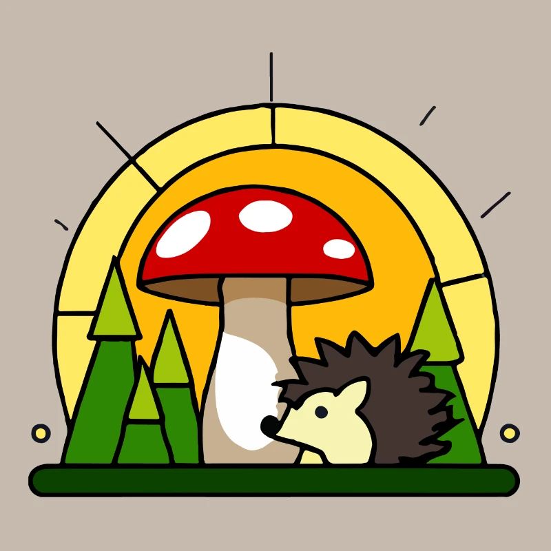 Little hedgehog under a fly agaric