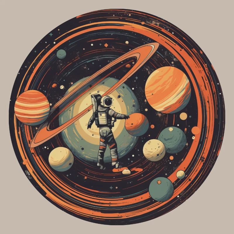 Astronaute dans l’espace avec système solaire et