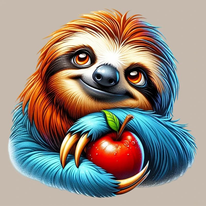 Faultier mit rotem Apfel