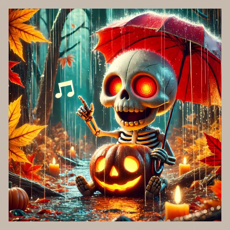 Cute skeleton with red eyes plays the violin