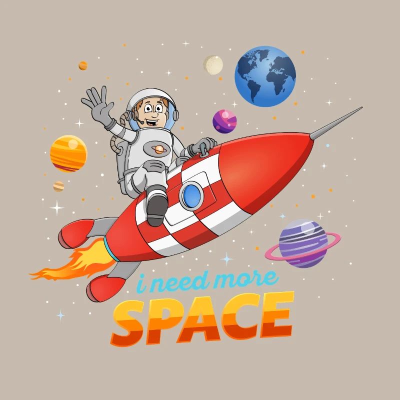 I Need More Space. Astronaut on rocket illustration
