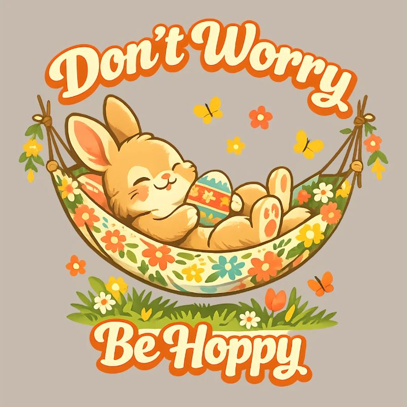 Cute Easter bunny with colorful egg and lettering