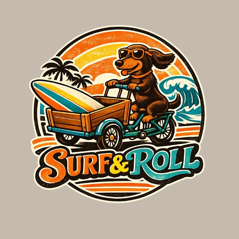 Surf & Roll Dackel mit Surfbrett
