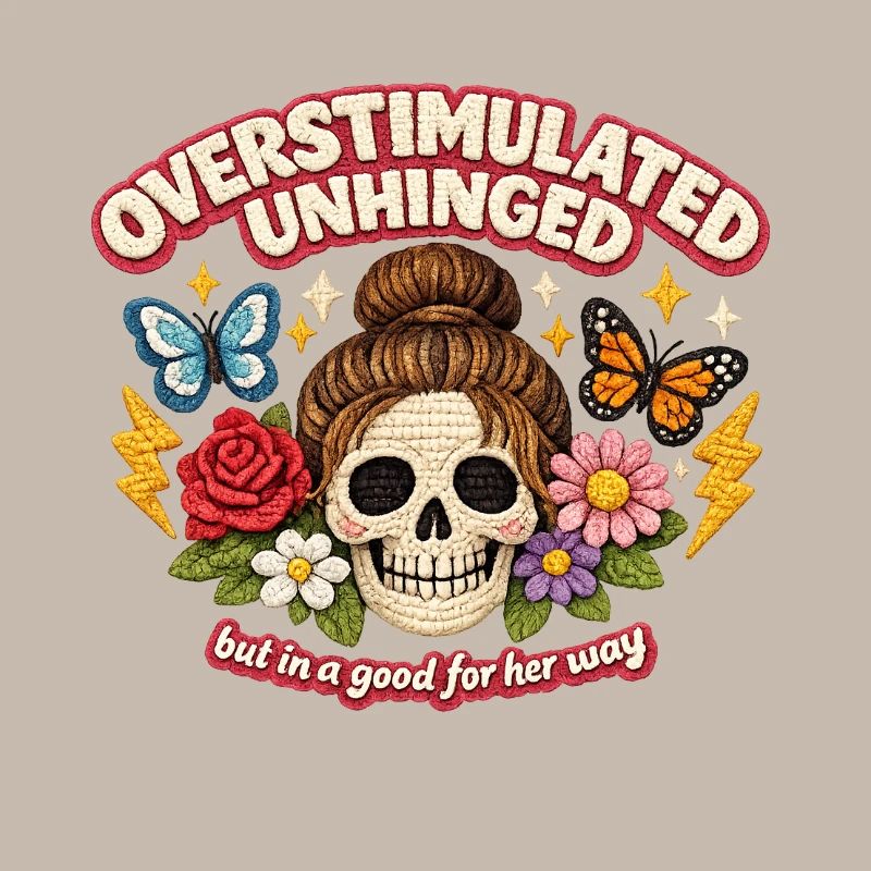 Overstimulated Unhinged Skull Patch Geschenk