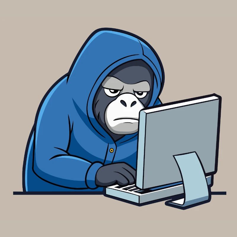 Mignon gorille hacker en sweat à capuche devant le PC