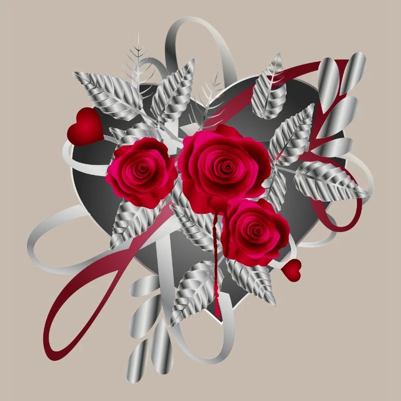 silver Valentine's Day composition with roses