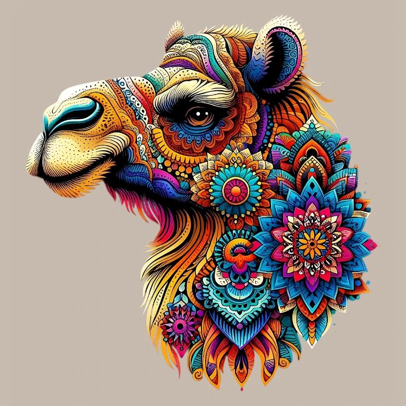 Kamel mit Mandalas verziert