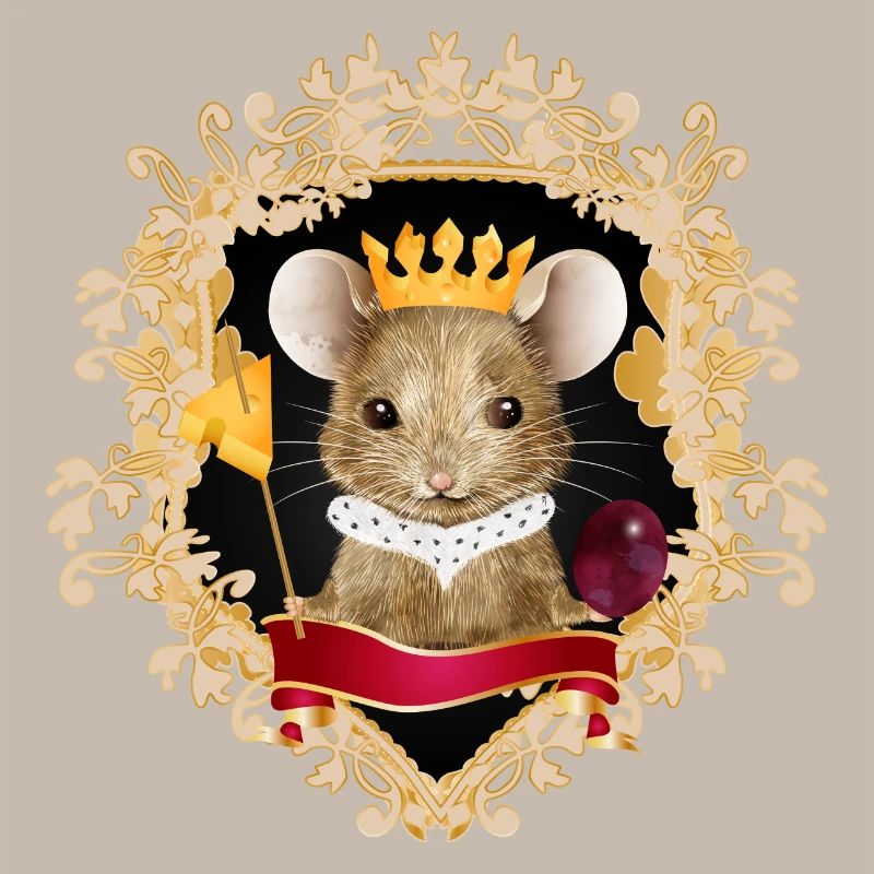 Mouse with cheese crown in royal frame