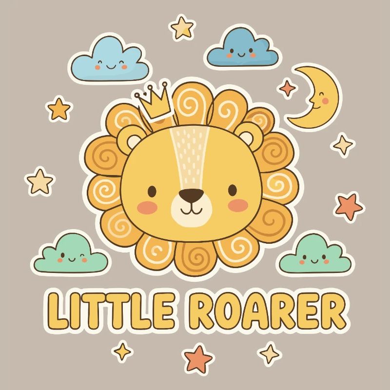 Lion mignon avec design de nuage et de lune
