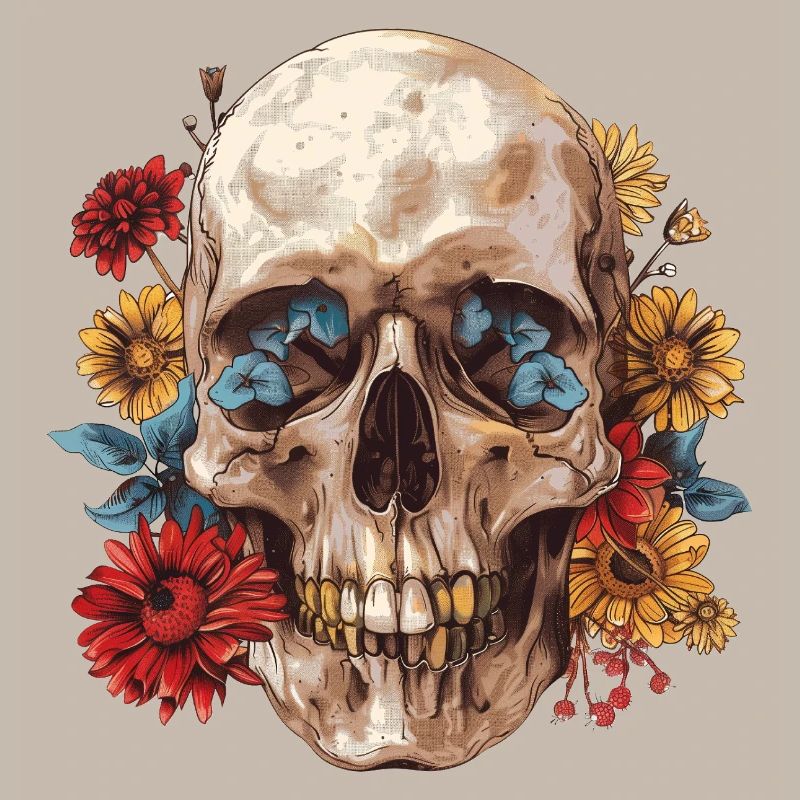 Totenkopf, Schädel mit Blumen