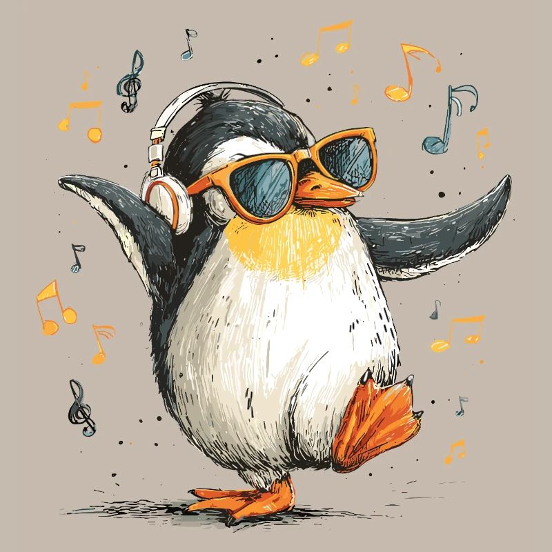 Penguin DJ mit Kopfhörern