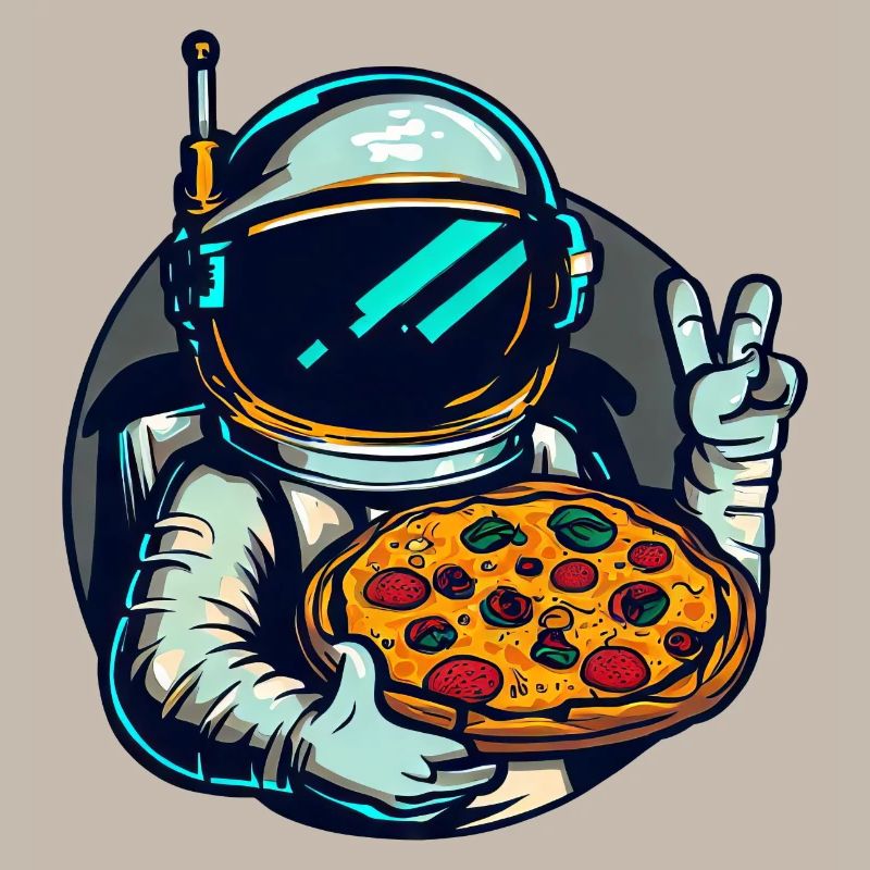 Astronaute avec un design d’espace de pizza salami
