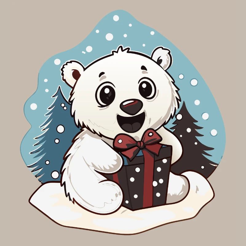 Niedlicher Eisbär mit Geschenk an Weihnachten