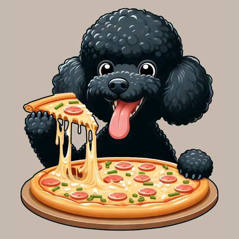 Comic Pudel mit Pizza
