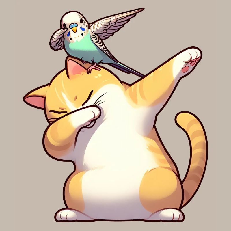Chat et perruche dabbing mignon