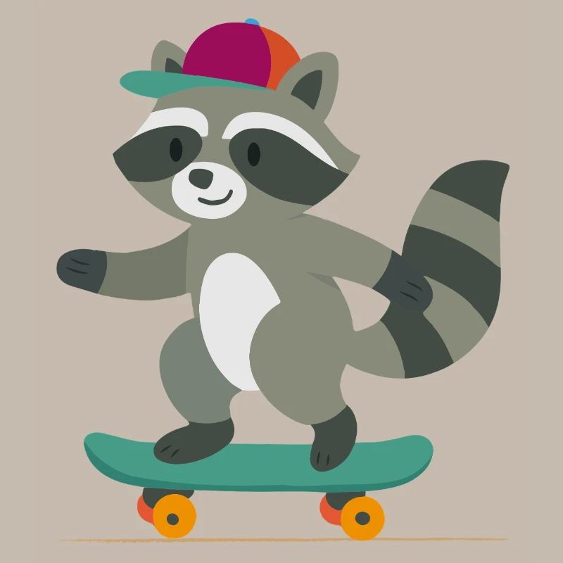 Skateboard-Waschbär mit Basecap