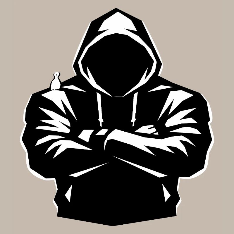 Kapuzenpulli-Figur und Vogel