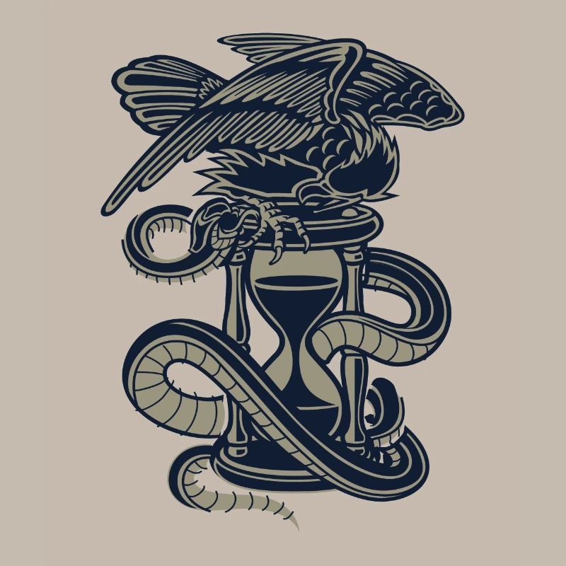 Hourglass, eagle, snake
